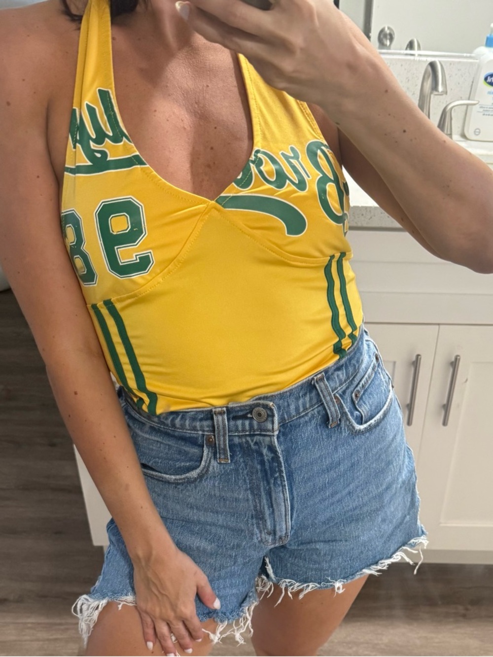 Yellow Halter Sports-Inspired Women's Top